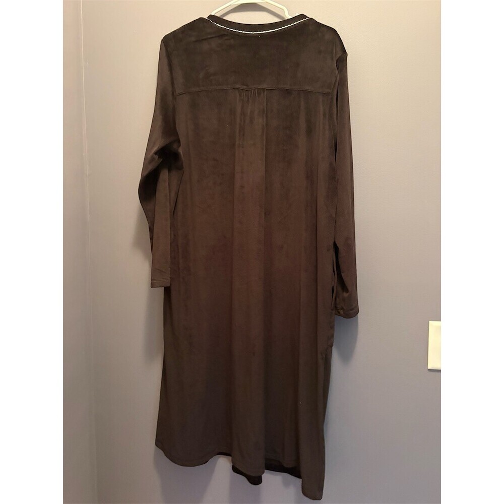 Aria Collection Nightgown Womens XL Black Long Sleeve Button Front Piped - Picture 5 of 9